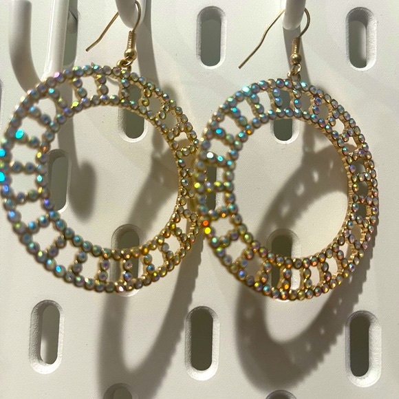 NEW, Anthropologie, Shiny, Geometric Design Dangle, Hoop Earrings - Picture 4 of 12
